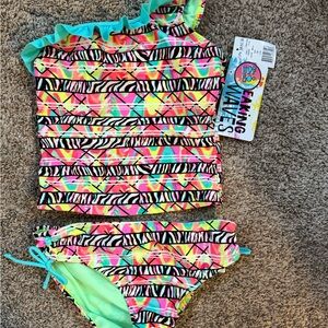 Vibrant Zebra Print Kids Bikini Set